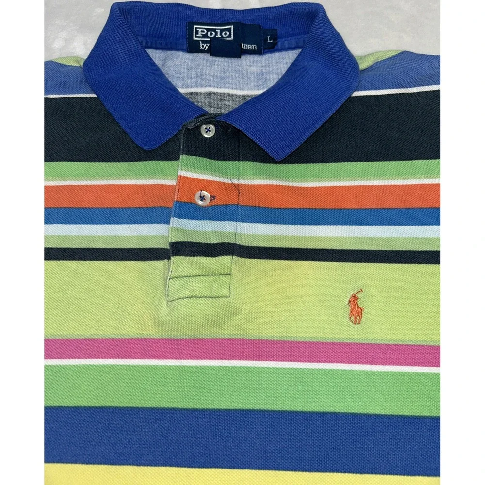 VTG 90's POLO Ralph Lauren Sz Large‎ Color Block Vibrant Knit Polo Shirt w/ Logo